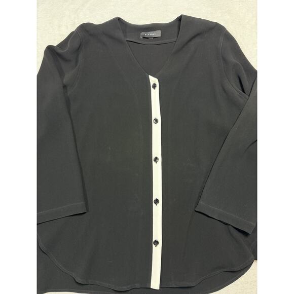 Blanque V-Neck Contrast Trim Tunic Blouse 1 Medium Black Lagenlook Minimalist - Picture 1 of 9